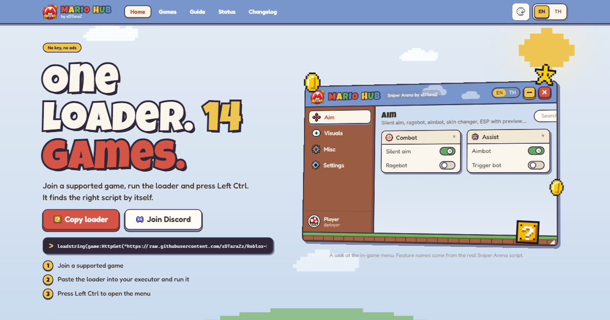 Mario Hub Script · Free Roblox scripts, no key, no ads